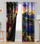 Ultimate Trends Premium Polyester 3D Digital Nature Landscape Printed 90% Blackout Curtains for Door, 7 feet, Pack of 2 Piece, Multi Color, (UTCR-1326_BC_D)