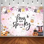 AIBIIN 7x5ft Halloween Happy 4th Birthday Backdrop for Girl Four Ever Spooky Party Decorations Pumpkin Boo Ghost Skull Blush Pink Pastel Halloween Booday Bady Photography Background Banner Photo Prop