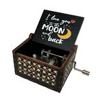 You're My Sunshine Wood Music Box, Antique Engraved Handcrank Wooden Musical Boxes Gifts for Lover, Boyfriend, Girlfriend, Husband, Wife(to The Moon and Back,Black)