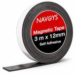 3 Meter Magnetic Tape Self Adhesive Backing - 12mm Wide, Magnetic Strips, Easy to Cut, Ideal for Flat Surfaces, Whiteboard, Fridge Organisation, Windows