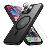 Holidi 4 in 1 iPhone 14 Case Magsafe, iPhone 14 Phone Case & Screen Protectors Magnetic Shockproof Military-Grade Protection Scratch-Resistant Cover Slim Apple iPhone14 Cases Translucent Matte Black