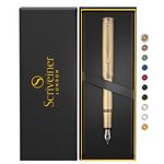 Scriveiner Luxury EDC Fountain Pen (Medium), Stunning Heavy Brass Pocket Pen, Hand Brushed Finish, Schmidt German Nib Converter, Best Writing Pen Gift Set for Men Women, Nice Fancy Designer Pen