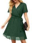 GRECERELLE Womens Summer Casual Wrap Dress Chiffon Cute Pleated Beach Tie Waist Dresses for Women (Blackish Green, L)