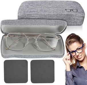 Eyeglasses Case, 2 Pcs Hard Shell Glasses Case, Linen Glasses Case for Eyeglasses, Sunglasses (Gray)