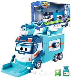 Super Wings Shine Season 7 New Marc's Garbage & Cleaning Truck, grande camion della spazzatura giocattoli per ragazzi, con sollevatore per bidoni della spazzatura e funzione di scarico, giocattoli