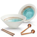 mehrido Ceramic Ramen Bowl Set, 2 Sets 1000ml Large Japanese Noodle Soup Bowls with Spoons and Chopsticks for Soup Udon Soba Pho Asian Noodles Pasta Salad