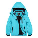 FARVALUE Girls Waterproof Skiing Jacket Windproof Winter Coat Warm Snow Coat with Removable Hood Blue 10-12