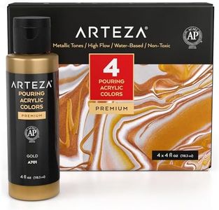 Arteza Acrylic Pouring Paint Set, 4 Metallic Colors, 4 oz Bottles, High-Flow Paint, No Mixing Needed, Art Supplies for Canvas, Glass, Paper, Wood, Tile, and Stones
