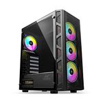 Ant Esports 510 AIR Mid Tower Gaming Cabinet Computer Case Supports E-ATX, ATX, Micro-ATX, Mini-ITX Motherboard Sliding Tempered Glass Side Panel, 3x120 mm ARGB Front 1x120 mm ARGB Rear Fans, Black