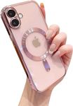 mobistyle Designed for iPhone 16 Plus Luxury Electroplating Case [Magnetic MagSafe] [Integrated Lens Protection] Back Cover Case for iPhone 16 Plus (Meg-Safe Pink)