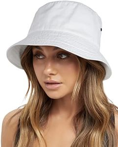 FURTALK Bucket Hats for Women Washed Cotton Packable Summer Beach Sun Hats Bucket Hat with Strings for Travel White