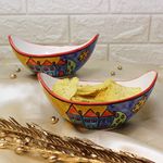 THEARTISANEMPORIUM Exotic Panorama Handpainted Ceramic Serving Bowl Set for Snacks Dinner, Ceramic Snack Bowls (2 Pieces, 190ml, Microwave Safe)