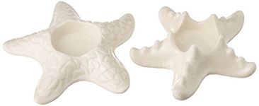 burton + BURTON Ceramic Starfish Candle Holders, White, Set of 2