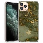 TULLUN Personalised Phone Case for iPhone 5 / 5s/ SE 2016 - Clear Soft Gel Custom Cover Autumn Gold Marble Individual Style Initials Name Text - Green Gold Marble