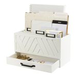 BLU MONACO Mail Organizer for Home - Bill Organizer for Desk - White Wooden Kitchen Mail Organizer Countertop Mail Organizer with Drawer - Mail Holder Countertop Mail Sorter - Mail Organizer for Desk