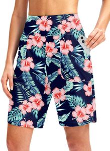Viodia Women's 9" High Waisted Swim Board Shorts with Pockets UPF 50+ Lightweight Beach Swimsuits Short for Women with Liner, Navy Flower, Medium
