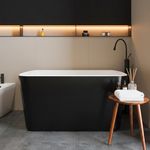 49" Japanese Square Freestanding Acrylic Soaking Tub, Built-in Seat & Toe-Tap Drain, Glossy White, CUPC Certified