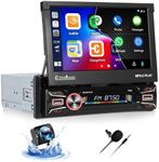 2+64G Android 13 Single Din Car Stereo 7 inch Flip Out Touchscreen Auto-Retractable with Wireless Carplay Android Auto Mirror Link Various Theme FM RDS DSP SWC Bluetooth WiFi GPS+AHD Camera & MIC