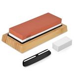 Whetstone Knife Sharpening Stone, Sharpening Stone 1000 6000 Grit Double Side, Whetstone Knife Sharpener Kit with Angle Guide and Non-Slip Bamboo Base, Suitable for Knife