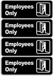 "Employee Only" Informative Acrylic Plastic Sign with Symbols, (4 Pack) 9 X 3 Inch, Self Adhesive, Use for Office/Business, Easy to Apply, White Big Letters on Black Plate