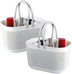 UUJOLY Portable Shower Caddy Basket Tote, Plastic Storage Basket with Handles Organizer Bins for Kitchen Bathroom College Dorm, White 2 Pack