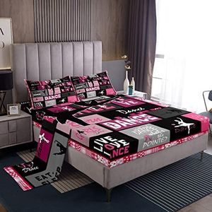 Manfei Dance Sheet Set Twin Size, Ballet Dance Theme Bed Sheet Set 3pcs with Deep Pocket Fitted Sheet + Flat Sheet + 1 Pillowcase, Ballet Princess Dancer Bedding Set for Kids Girls Teens Room Decor