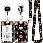 Lovely Dog ID Badge Holder with Lanyard, Dog Paw Lanyards for ID Badges, Dog Mom Badge Reels Retractable,ID Card Holder with Retractable Keychain,Heavy Duty Badge Clip for Nurse Teacher Student Office