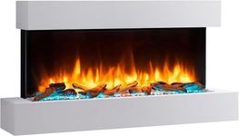 Endeavour Fires Runswick Wall Mounted Electric Fireplace 110cm/43” 1&2kW, 7 day Programmable Remote Control Fire with an Off White Mantel & Plinth