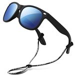 RIVBOS Rubber Kids Polarized Sunglasses with Strap Shades for Boys Girls Baby and Children RBK004 Black Ice Blue Lens