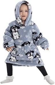 NUANHOM Wearable Blanket Hoodie for Kids Toddlers Super Warm Cozy Oversized Hooded Blanket Sweatshirt with Pocket for Little Girls Boys, Dog-1, One Size