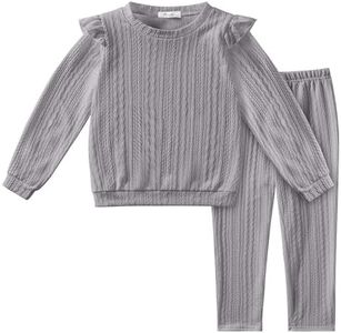 Arshiner Baby Girl Spring Clothes Ruffle Long Sleeve Ribbed Solid Color Sweatsuit Tracksuit Cute Outfits 12 18 24 Months