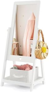Costzon Kids Full Length Mirror, Princess Floor Free Standing Mirror w/Storage Shelf & Basket, 360 Degree Rotatable Rectangle Dressing Mirror for Little Girls Bedroom, Playroom, 3+ Years Old (White)