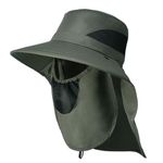 GUSTAVE® Sun Hat Wide Brim Hat Hiking UV-Protection Sun with Neck Flap & Removable Face Cover Green