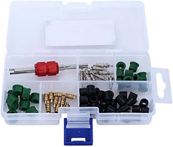 Kit de reparación de aire acondicionado de coche de 71 piezas, kit de núcleo de válvula de aire acondicionado de coche herramienta de reparación de CA automática + núcleos de válvula de 10 piezas + ju