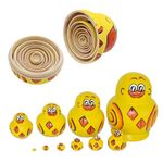 Lotvic Duck Russian Dolls, 10 Pcs Wooden Yellow Duck Russian Dolls, Handmade Matryoshka Duck, Nesting Russian Dolls for Kids Adults, Stacking Duck for Cabinets, Bookshelves, Home, Offices Decoration