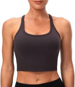 Lavento Women's Racerback Sports Bras Yoga Crop Top with Built in Bra (Brushed Charcoal Gray, 4)