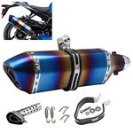 POSENG 1.5-2" Inlet Motorcycle Exhaust Muffler Slip On 400mm Lengthened Universal for Dirt Bike ATV Street Bike 38-51mm Inlet with DB Killer Silencer HTRACING (Grilled Blue)