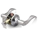 Wave Style Door Lever [Lock with Three Keys] for Office or Front Door - Satin Nickel Finish (Entrance)