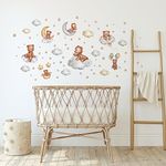 Tanlaby Bear Sleeping On The Moon Wall Stickers, Cloud Moon Star Balloon Wall Decals, DIY Vinyl Wall Sticker for Kids Baby Nursery Bedroom Playroom Living Room Kindergarten Wall Decor