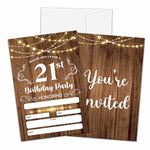 CLIRBE 21st Birthday Invitations, 2002 Birthday Party Invitations For Women Men, 21 Year Old Birthday Invites, Rustic Wood Theme Birthday Party Decorations, 20 Invitations with 20 Envelopes - A08