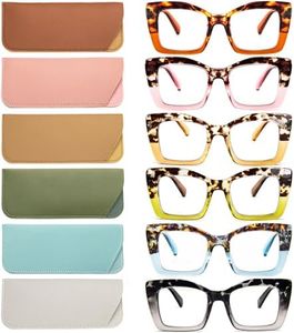 REAVEE 6 Pack Oversized Square Reading Glasses Oprah Style for Women, Blue Light Blocking Thick Large Frame Computer Designer Fashion Readers Spring Hinge with Leather Case,2.0