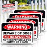 Beware of Dog Signs 4 Pcs 12" x 8" Rust-Proof Dog Warning Sign No Trespassing Sign for Home Farm Garden Yard Garage, Aluminium Material, Indoor Or Outdoor Use