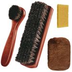 Flintronic 4 PCS Shoe Brushes Set, Soft Horsehair Bristles Brushes with Polish Glove and Eraser, Dusting Brush Shoe Polishing Applicators Leather Cleaning Buffing for Boots Seats Interiors Furniture