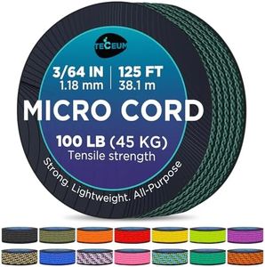 TECEUM Micro Paracord – Dark Emerald Green – 1.18 mm x 125 ft – Micro Utility Cord – Thin Braided Paracord Rope Nylon Polyester – Wind Chime Replacement – Survival Strong String 022c