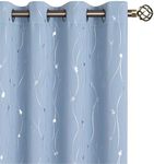 BGment Room Darkening Curtains 84 Inches Long, Grommet Thermal Insulated Blackout Curtains with Wave Line and Dots Printed for Bedroom, 2 Panels, Each 52 x 84 Inch, Light Blue