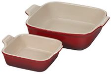 Le Creuset Stoneware Heritage Set of 2 Square Dishes, Small - 0.5 qt. & Medium - 2 qt., Cerise