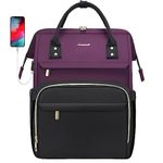 LOVEVOOK Laptop Backpack Women 15.6 inch, Work Bags for Women, School Computer Bag with USB Port for Business College Travel, Laptop Rucksack for Teacher Nurse,PurpleBlack