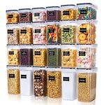 Vtopmart Set of 24 Airtight Food Storage Containers & Kitchen Storage Containers, BPA-Free Plastic Containers for Flour, Sugar and Baking Supplies, with 24 Labels (Black)