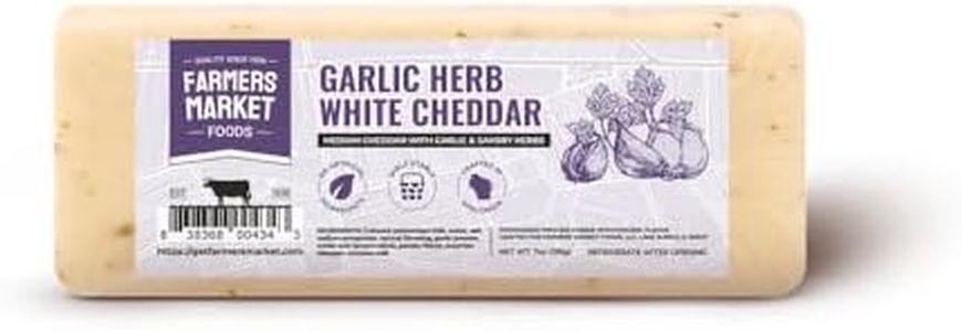 Farmers Market Garlic Herb White Cheddar Cheese Block - Wisconsin Cheese, Gluten Free, Keto Friendly, Zero Sugar, High Protein Snack Cheese, Savory Garlic & Herb Flavor, 7 oz