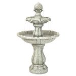 Sunnydaze 35-Inch 2-Tier Solar Water Fountain with Battery Backup - Submersible Pump - Resin and Fiberglass - White